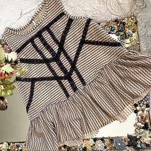 Lace & Stripe Peplum Top in Black & Toasted Almond